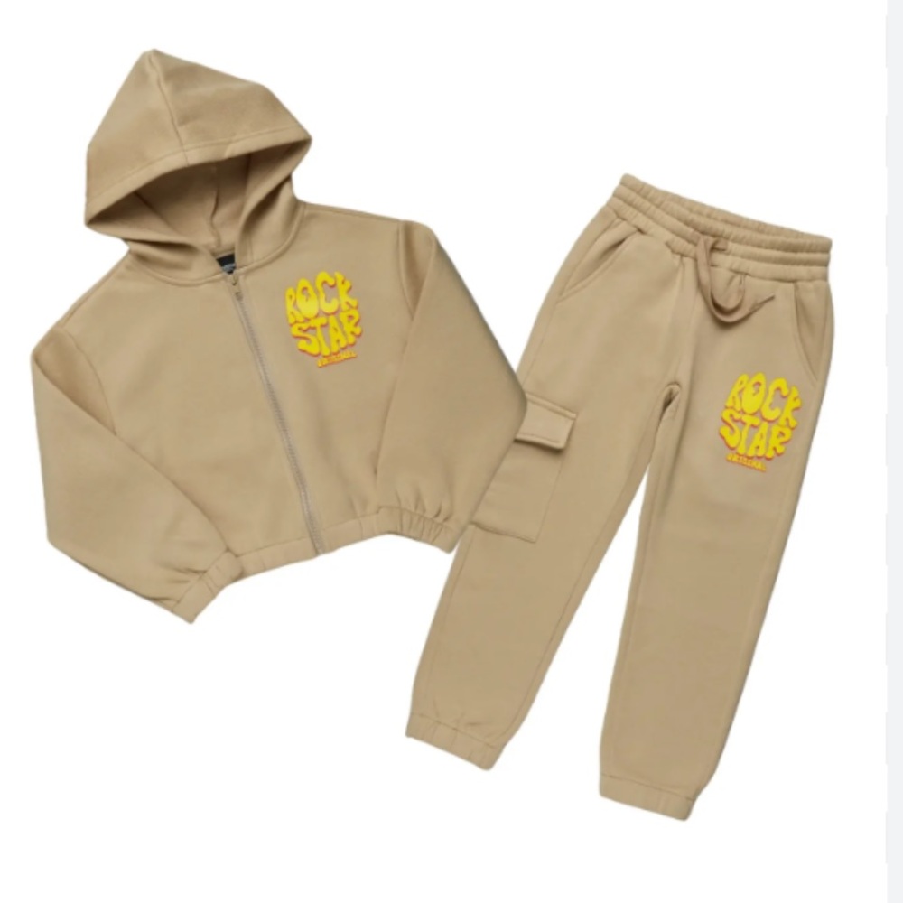 Kids Beige 'Rock Star' Hoodie & Jogger Set